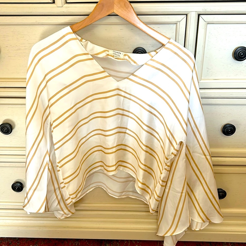 Guava silk top with big bell sleeves